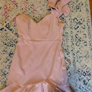 Lulu's Pink Asymmetrical Ruched Ruffle Dress Perfect Condition